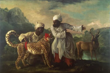 Cheetah and Stag with Two Indians