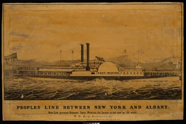 Peoples Line Between New York And Albany. New Low pressure Steamer Isaac Newton, the largest in the new or old world