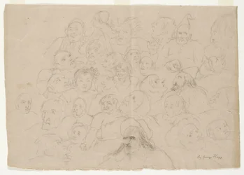 Untitled - Numerous Portrait Sketches, Roughly Drawn, of Men, Women, and Children