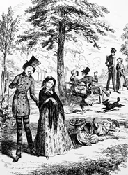 Cartoon Depicting a Domestic Servant Walking with Her Lover by George du Maurier