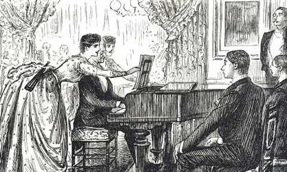 Cartoon depicting a musical evening at home