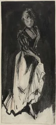 Woman Lifting Skirt to Walk