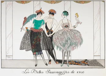 The Beautiful Savages of 1920. Three Women in a Line Wearing Exotic Dresses