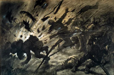 Effect of a shell in the night, April 1915