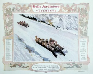 Tobogganing, illustration for December from a calendar for the clothes shop 