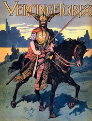 Portrait of Vercingetorix (ca. 80 - c. 46 BC), warrior and Gallic leader of the Arverni tribe (Portrait of Vercingetorix, 82 BC - 46 BC, chieftain of the Arverni tribe). Illustration by Georges Conrad (1874-1936), taken from Nos Gloires Nationales, around