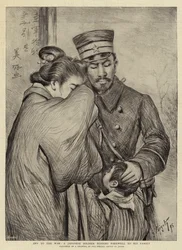 Off to the War, a Japanese Soldier bidding Farewell to his Family