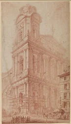 The Facade of S. Sulpice Near Completion - to the Right, a Cart in Front of a No Longer Existing House; in the Foreground Onlookers