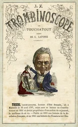 Adolphe Thiers (1797-1877) illustration from "Le Trombinoscope", a satirical political periodical by Leon-Charles Bienvenu, known as Touchatout monography N. 2, Paris