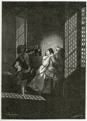 The Lovers Ethel and Ordener are Caught by Lieutenant d’Alpheld - Illustration from Han d’Islande, 19th Century