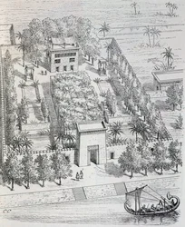 View of Egyptian Villa along the Nile, Reconstruction by Chipiez, from History of Art in Antiquity (Egypt, Assyria, Persia, Asia Minor, Greece, Etruria, Rome)