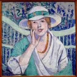 Portrait of Lady with White and Green Hat
