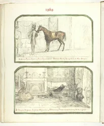 Untitled [man with horse, and couple relaxing by the fire]