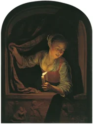 Woman with a Lighted Candle at a Window