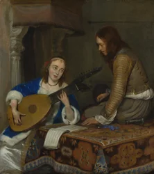 A Woman Playing the Theorbo-Lute and a Cavalier