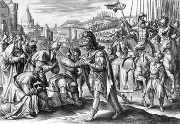 Saint Loup, bishop of Troyes getting Attila