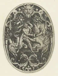 Flat Decoration: Hercules Kills the Monster Geryon (Oval Flat Decorations with the Deeds of Hercules in Grotesques)