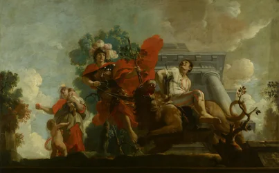 Fortitudo bridles folly: Allegorical depiction of the care of lepers and fools