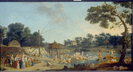 View of the Serebryanichesky Bath Houses in Moscow (Painting by Gerard de la Barthe)