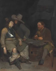 A Guardroom Interior with a Soldier Blowing Smoke
