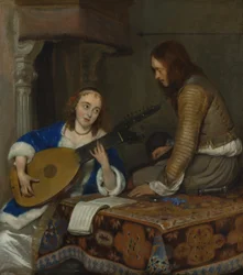 A Woman Playing the Theorbo-Lute and a Cavalier