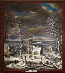 A Village in Winter with Figures on the Ice