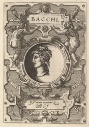 Bust of Bacchus surrounded by strapwork, from the series 