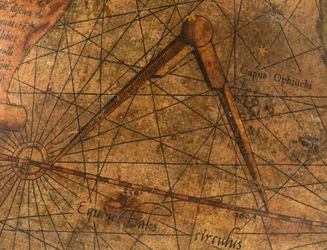 Terrestrial Globe, detail of the Pacific Ocean with a large pair of dividers