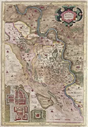 The course of the Rhine river in Westphalia, Germany (engraving)
