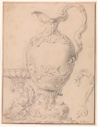 Design for a vase, a salt cellar and a handle