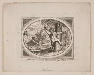 Cupid by a Palm Tree, Pointing Over a Stormy Sea