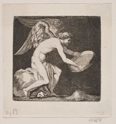 Winged Genius with a Sieve