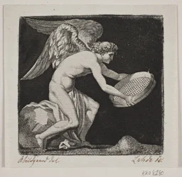Winged Genius with a Sieve