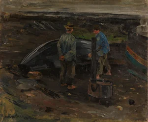 Boys tarring a boat, Nevlunghavn