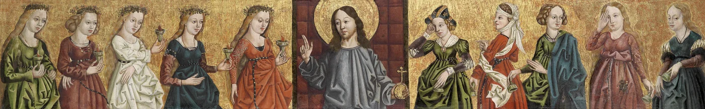 Salvator Mundi flanked by the Wise and Foolish Virgins, c. 1500