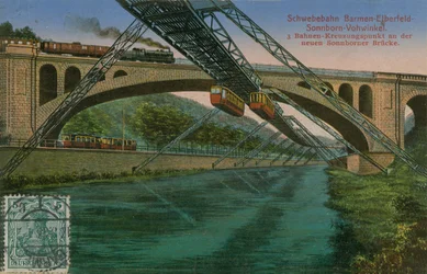 Barmen-Elberfeld-Sonnborn-Vohwinkel Suspension Railway and the New Sonnborn Bridge, Germany. Postcard Sent in 1913
