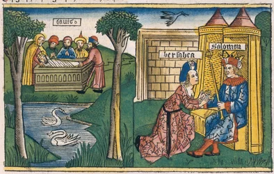 1 Kings 2 10-11 The Death of David, and 2 Kings 19-25 Bathsheba asks Solomon for Abishag to marry Adonijah, from the Nuremberg Bible (Biblia Sacra Germanaica)