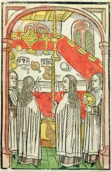 A Greek Orthodox mass at the Council of Constance in 1415, illustration from the Chronicle of the Council of Constance by Ulrich Richental (1378-1437) 1483