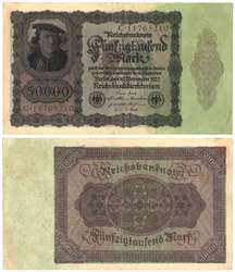A Fifty Thousand Mark Banknote, 1922 (recto and verso)