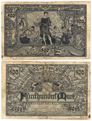 A Five Hundred Mark Banknote, 1922 (recto and verso)