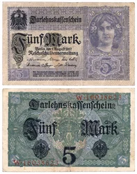 A Five Mark Banknote, 1917 (recto and verso)