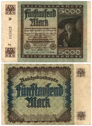 A Five Thousand Mark Banknote, 1922 (recto and verso)