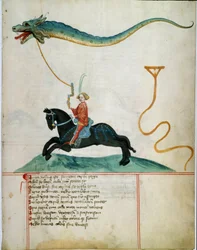 A Knight Holding a Dragon Flying Deer