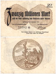 A Twenty Million Mark Banknote, 1923 (recto and verso)
