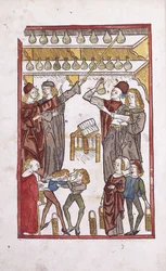 Apothecaries and Potions, with Two Boys Fighting in the Foreground