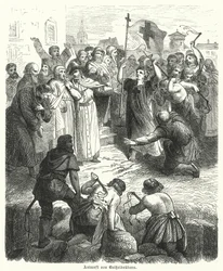 Arrival of a procession of flagellants