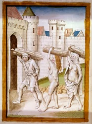 Bucherons Miniature taken from a German translation of the fables of “Kalila and Dimna” by Bidpai. 15th century Chantilly, Musee Conde