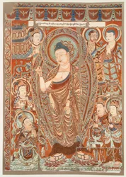 Cave Painting Showing the Worship of the Buddha Simha