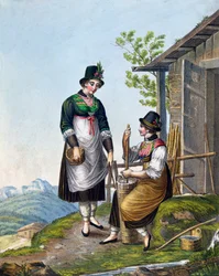 Dairymaids in the Alps near Tegernsee, early 19th century