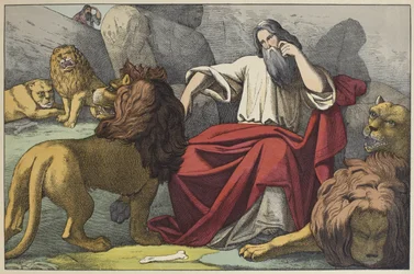 Daniel in the den of lions, illustration from L